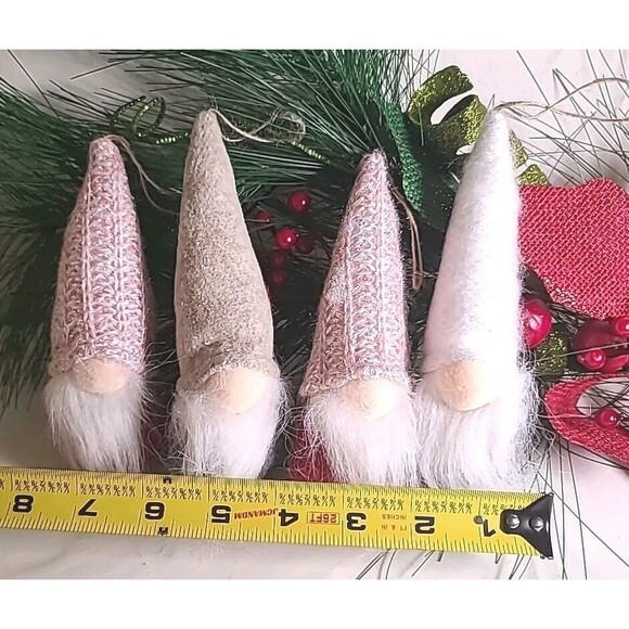 NWT Lot of 4 Vdealen Holiday Christmas Ornament Gnome Plush Red Gray Pink 6" - Picture 3 of 6